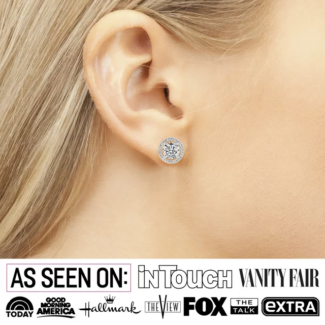 Cate & Chloe Ariel 18k White Gold Plated Silver Halo Stud Earrings | CZ Earrings for Women, Gift for Her