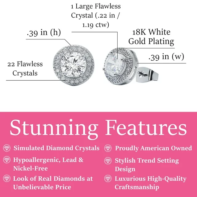 Cate & Chloe Ariel 18k White Gold Plated Silver Halo Stud Earrings | CZ Earrings for Women, Gift for Her