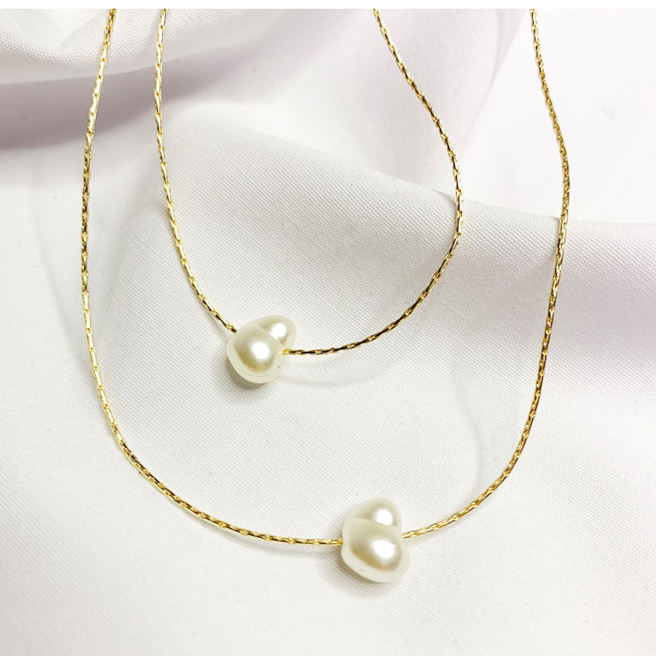 Double Necklace Pearl Charm