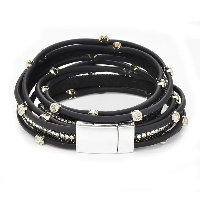 Bracelets for Women Leather Wrap Bracelet Stud Beads Crystal Cuff Bracelets Jewelry for Ladies Girls birthday gifts for Girlfriend