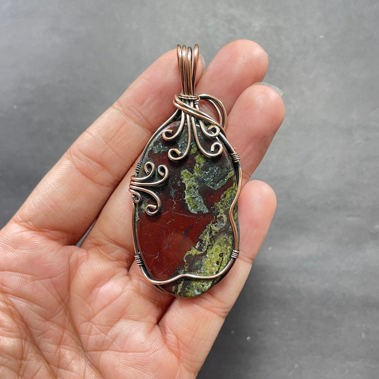 Dragon Blood Jasper Copper Wire Wrapped Pendant