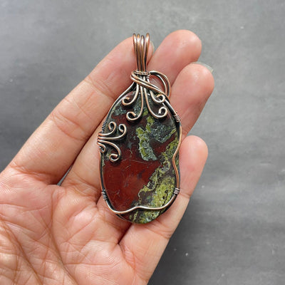 Dragon Blood Jasper Copper Wire Wrapped Pendant