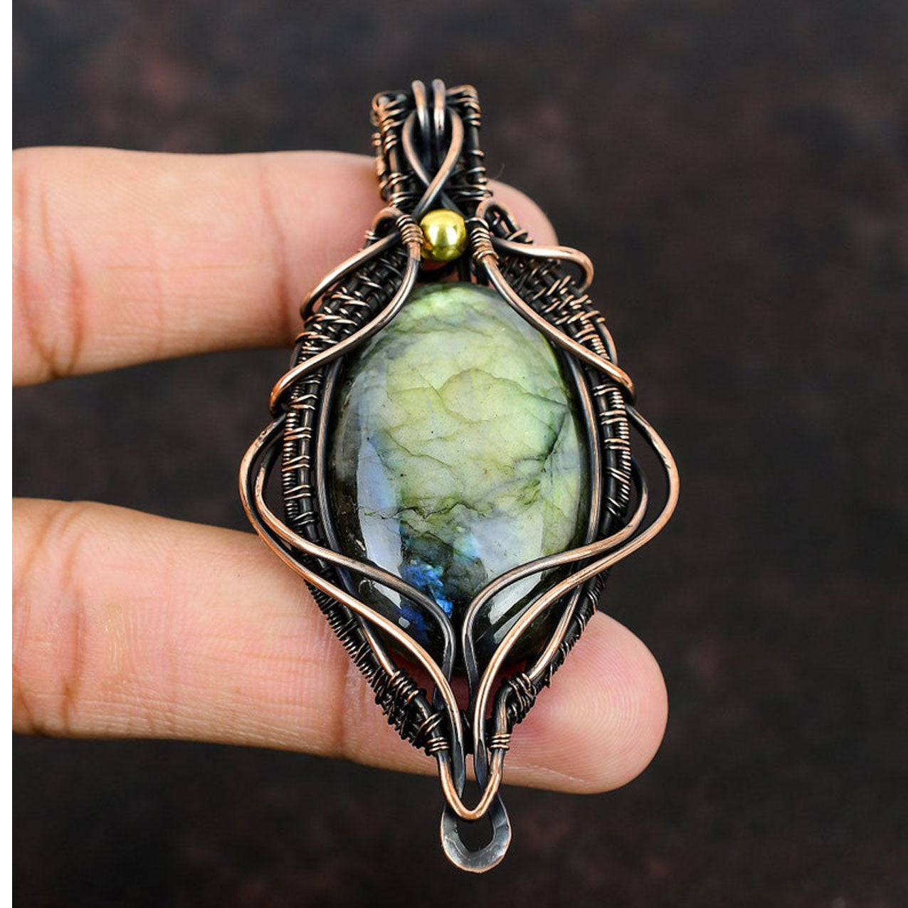 Labradorite Pendant Copper Wire Wrapped