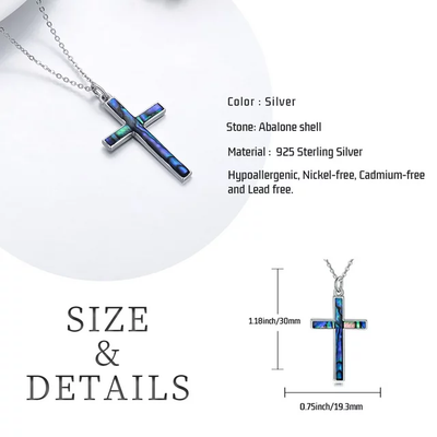 Coachuhhar Cross Necklace 925 Sterling Silver Cross Pendant Necklace with Abalone Shell Cross Jewelry Gifts for Women Men Girls