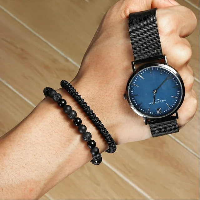 JSJOY Black Beaded Bracelets for Men Boys Bracelet