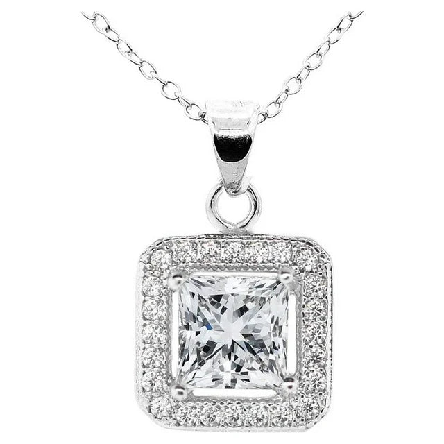 Pendant Necklace | Women's CZ Crystal Halo Necklace