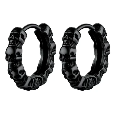 Bestyle Fashion Men Skull Earring Boys Black Skeleton Stud Earrings Gothic Cool Hip Hop Rapper Earrings Punk Halloween Jewelry
