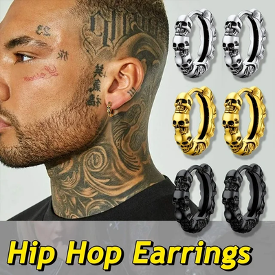 Bestyle Fashion Men Skull Earring Boys Black Skeleton Stud Earrings Gothic Cool Hip Hop Rapper Earrings Punk Halloween Jewelry