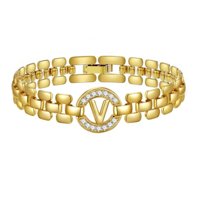 Apsvo V Letter Bracelet Gold Initial Bracelet Cubic