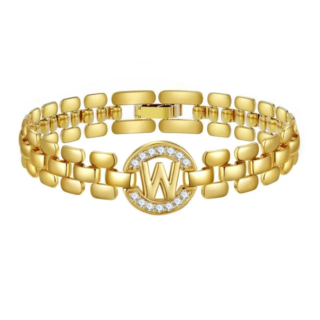 Apsvo W Letter Bracelet Gold Initial Bracelet Cubic