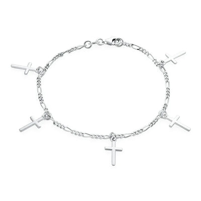 Bling Jewelry Religious Multi Charm Dangling Cross Bracelet
