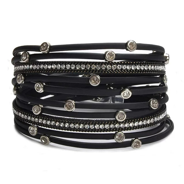Bracelets for Women Leather Wrap Bracelet Stud Beads Crystal Cuff Bracelets Jewelry for Ladies Girls birthday gifts for Girlfriend
