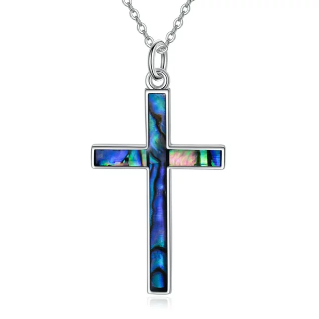 Coachuhhar Cross Necklace 925 Sterling Silver Cross Pendant Necklace with Abalone Shell Cross Jewelry Gifts for Women Men Girls