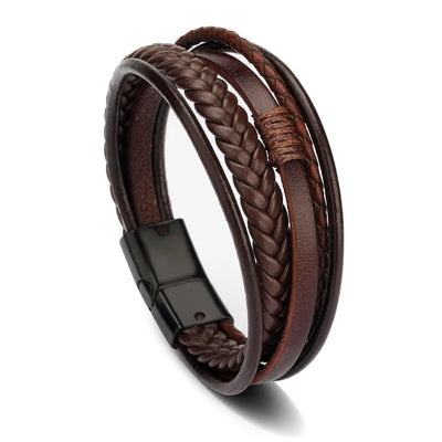 Designice Leather Bracelet with Magnetic Clasp Bracelet for Men - Brown