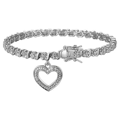Open Heart Charm Tennis Bracelet