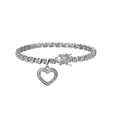 Forever Facets Diamond Accent Open Heart Charm Tennis Bracelet