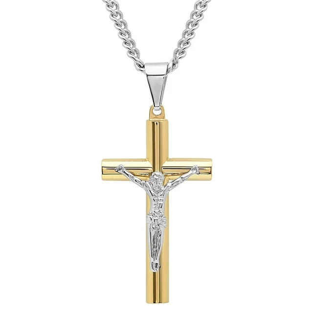 Men's Gold-Tone Stainless Steel Crucifix Pendant Necklace