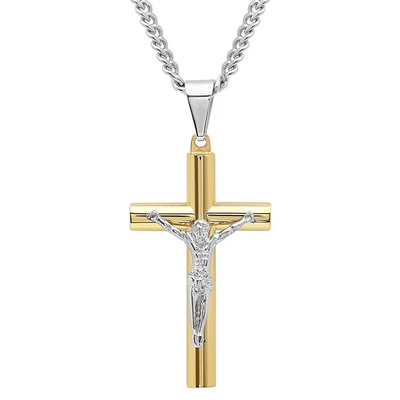 Men's Gold-Tone Stainless Steel Crucifix Pendant Necklace