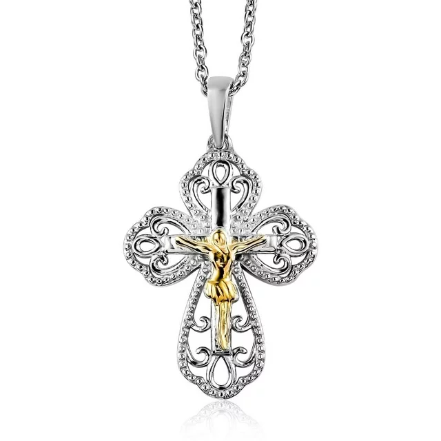 SHOP LC Sterling Silver Crucifix Pendant Necklace with Stainless Steel Cross Chain - 20 inch Birthday Gifts for Women