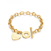 Spencer Stainless Steel Love Heart Charm Bracelet Link Chain Bangle Gift for Women Girl (Gold)
