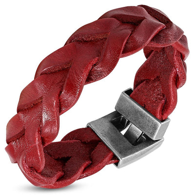 Brown Black Red Braided Leather Men's Wristband Bracelet