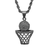 SteelTime Men's 18K Black Ion Plated Stainless Steel Basketball Hoop Chain Pendant Necklace