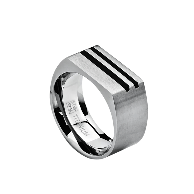 Metal Masters Men's Bold Titanium Pinky Ring Bands with Resin Inlay, Brushed Finish Comfort Fit 10mm