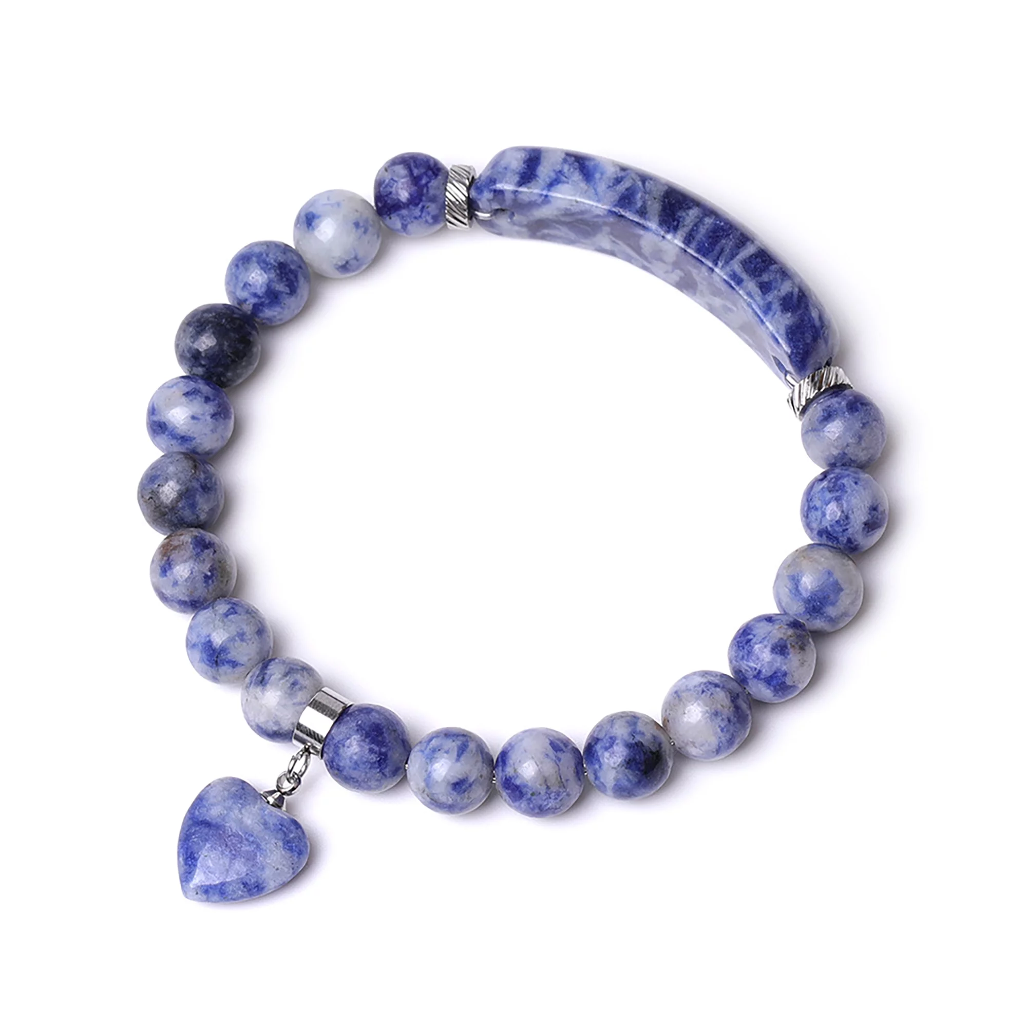 Vinchic 8mm lapis lazuli love heart stretch bracelet – energy crystal jewelry for women and girls