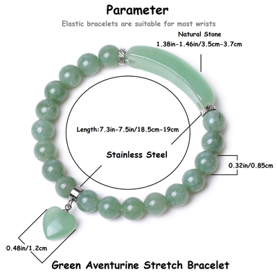 Vinchic 8mm Green Aventurine Love Heart Stretch Bracelet Dimension