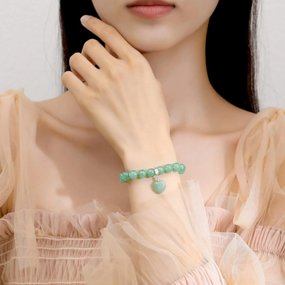 Vinchic 8mm Green Aventurine Love Heart Stretch Bracelet – Jade Crystal Bracelet