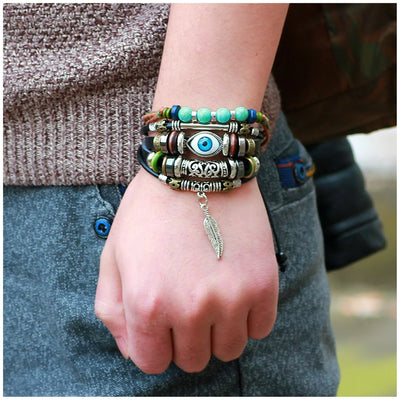 Feather Unisex Leather Wristband Bracelet
