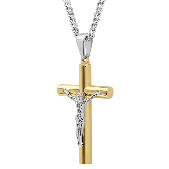 Men's Gold-Tone Stainless Steel Crucifix Pendant Necklace