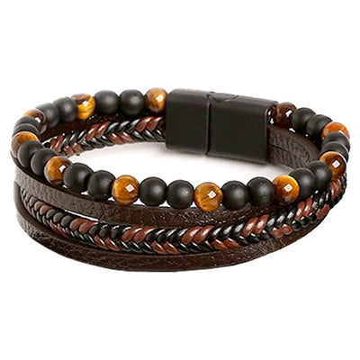 Onyx Leather Beaded Bracelet