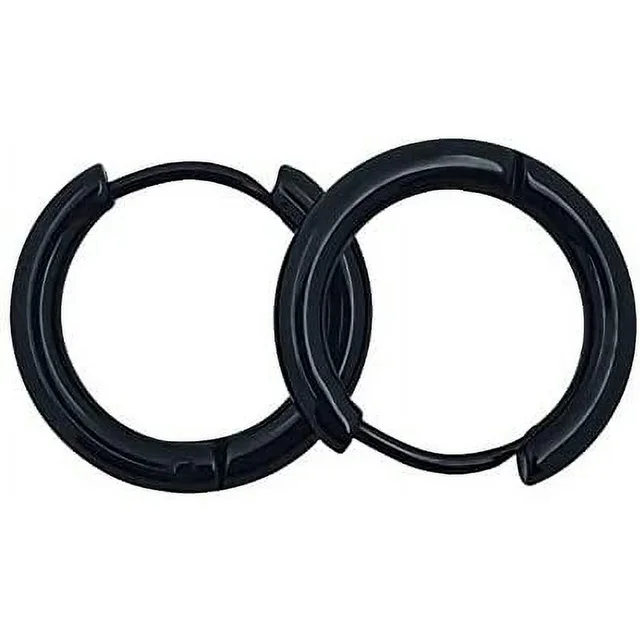 Xelparuc Hoop Earrings Surgical Stainless Steel Hoop Earring for Men Black