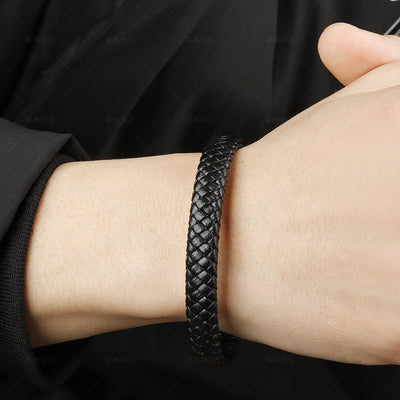 Zendure Men or Woman's Braided Genuine Leather Bracelet with Stainless Steel Closure, Adjustable Cuff Bangle Bracelet