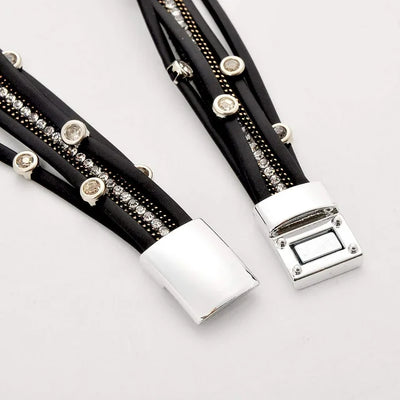 Bracelets for Women Leather Wrap Bracelet Stud Beads Crystal Cuff Bracelets Jewelry for Ladies Girls birthday gifts for Girlfriend