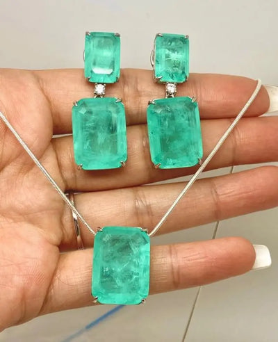 Glowing Neon Greenish Colombian Emerald Rectangle