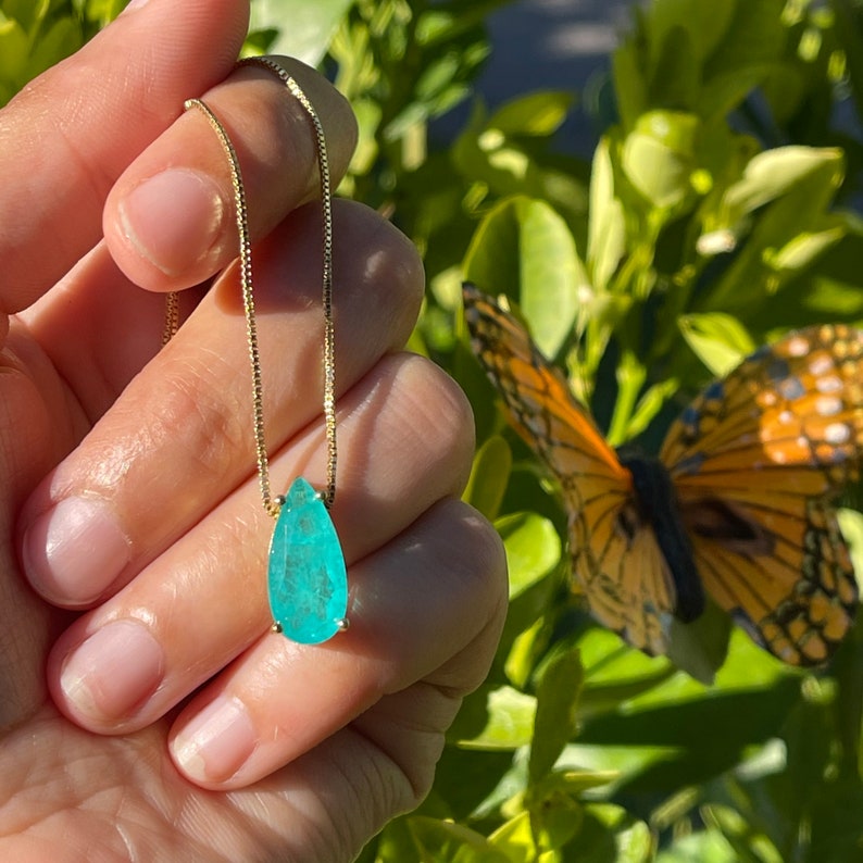 3 Carat Teardrop Ice Blue Paraiba Tourmaline Necklace