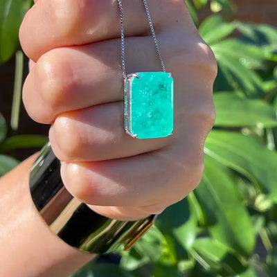 Glowing Neon Greenish Colombian Emerald Rectangle