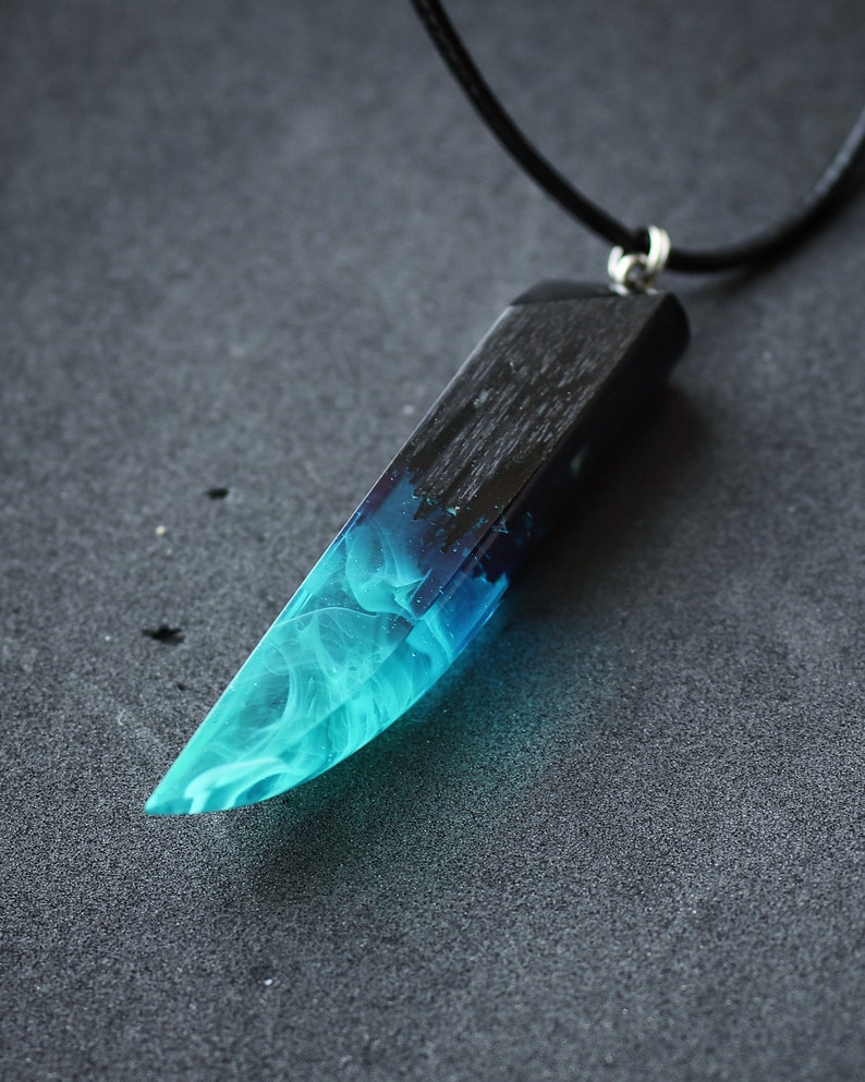 Wood resin pendant Aurora borealis Glow in the dark