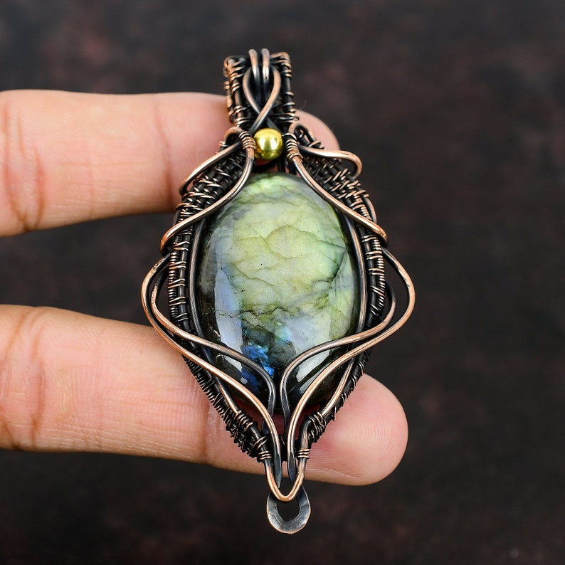 Labradorite Pendant Copper Wire Wrapped