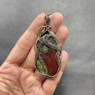 Dragon Blood Jasper Copper Wire Wrapped Pendant
