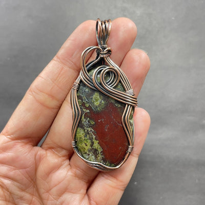 Dragon Blood Jasper Copper Wire Wrapped Pendant