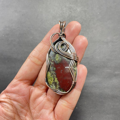 Dragon Blood Jasper Copper Wire Wrapped Pendant