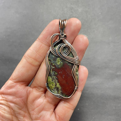 Dragon Blood Jasper Copper Wire Wrapped Pendant