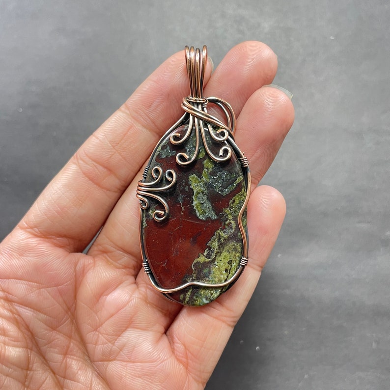 Dragon Blood Jasper Copper Wire Wrapped Pendant