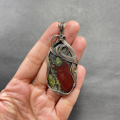 Dragon Blood Jasper Copper Wire Wrapped Pendant