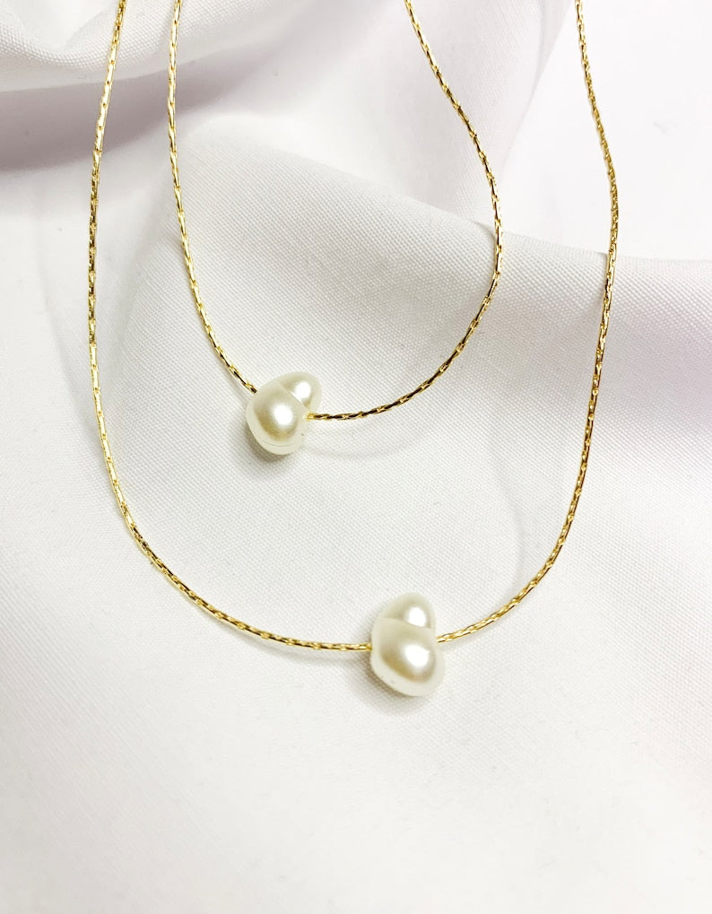 Double Necklace Pearl Charm