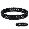 Leather Bracelet for Men Initial P Layered Black Beaded Bracelets I Love You Gifts for Him